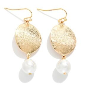 Gold Disc and Pearl Drop Earrings - Women Jewelry